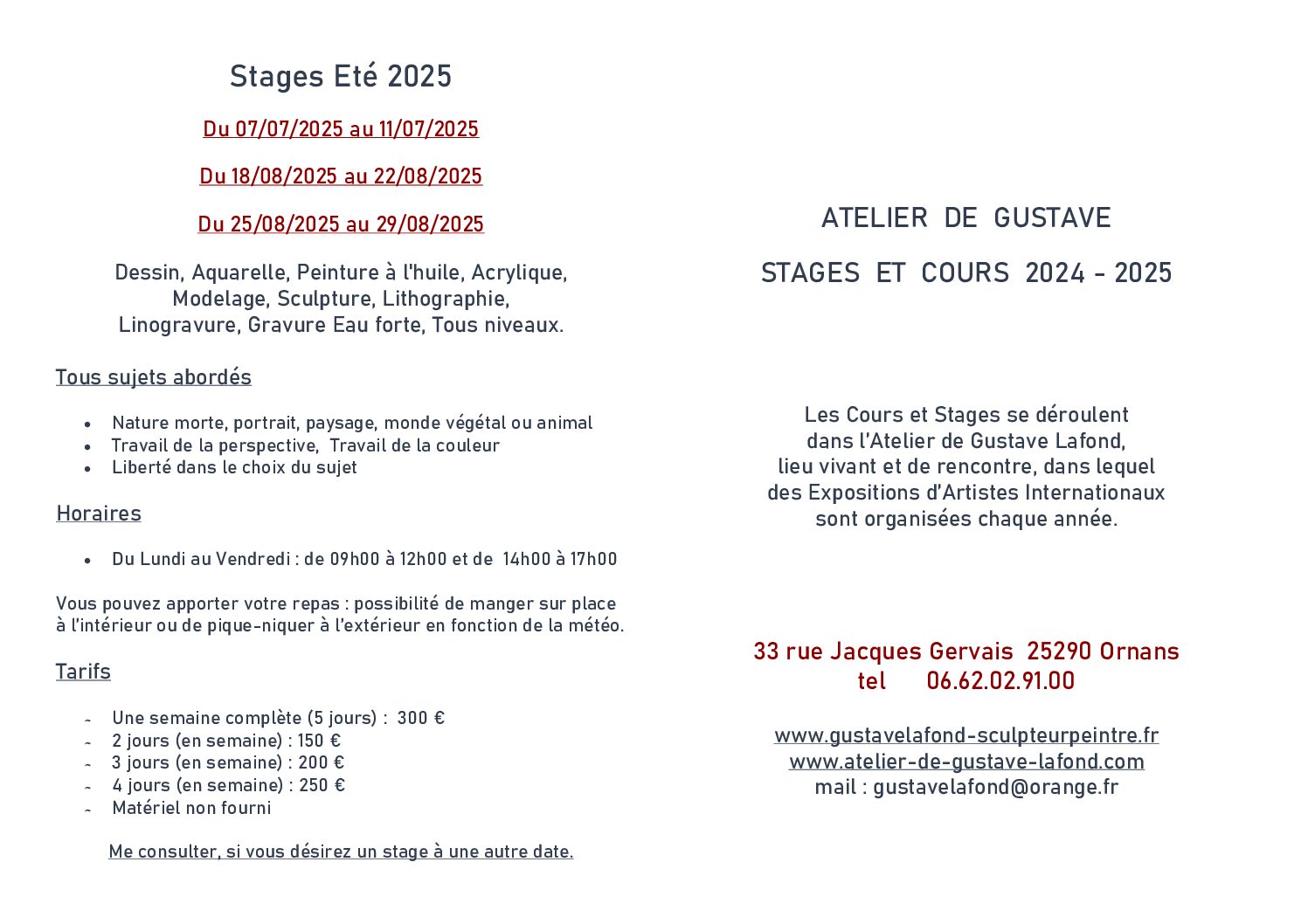 2024 2025 dépliant stages et cours p 1